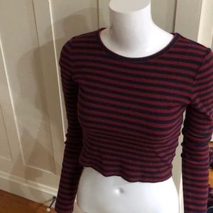 longsleeve cropped shirt striped maroon